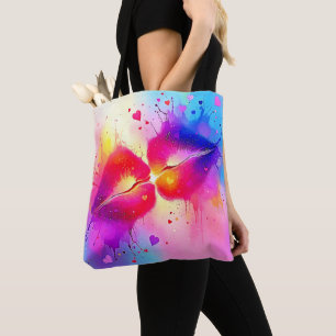 Colourful Kiss Splash Design Tote Bag