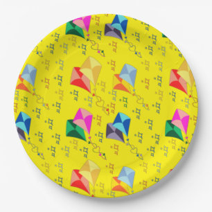 Colourful kites festival paper plate