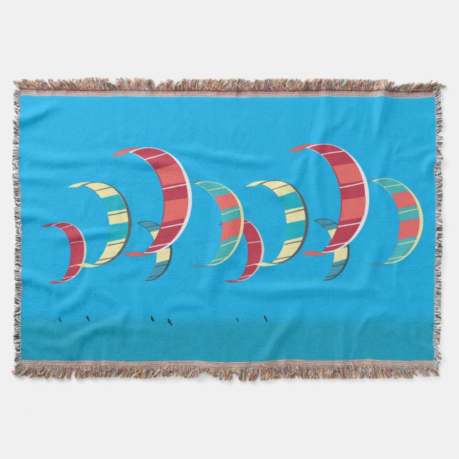 Colourful Kitesurfing Kites Throw Blanket (Front)