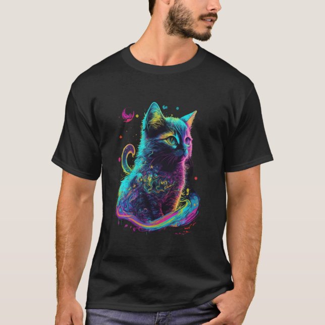 Colourful Kitten Cat Psychedelic art T-Shirt (Front)