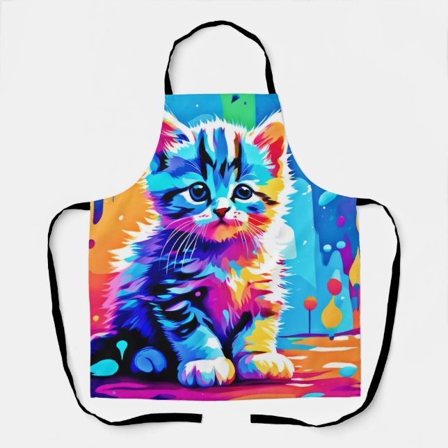 Colourful Kitten Design  Apron (Front)