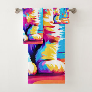 Colourful Kitten Design Bath Towel Set