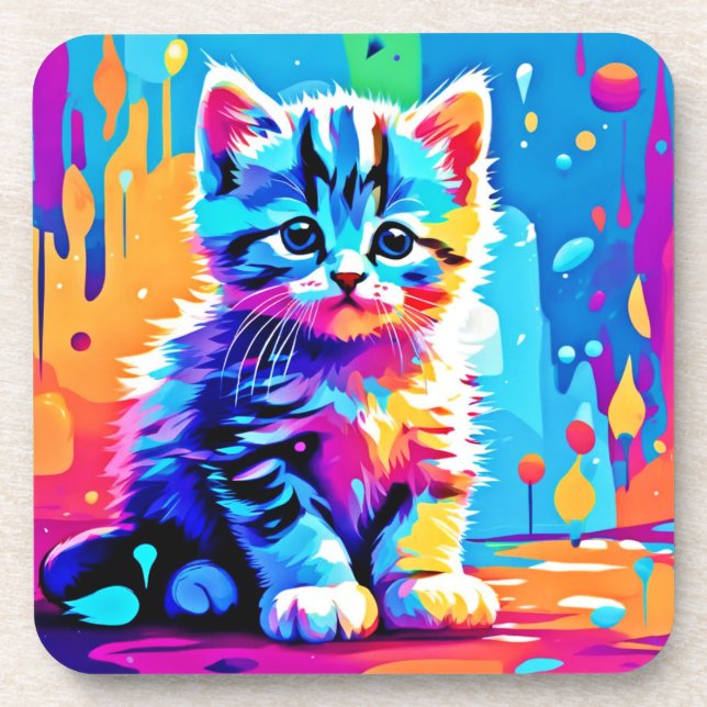 Colourful Kitten Design  Coaster (Front)