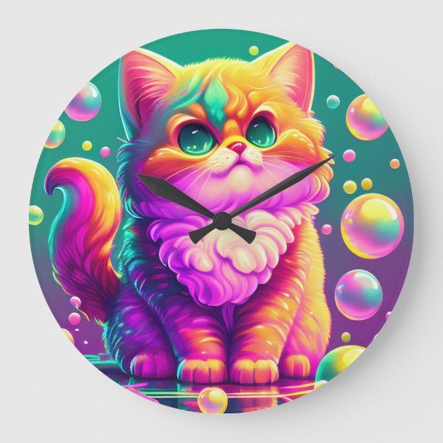 Colourful Kitten Large Clock (Front)