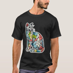 Colourful Kitten Lover Cute Geometry Mosaic Style  T-Shirt