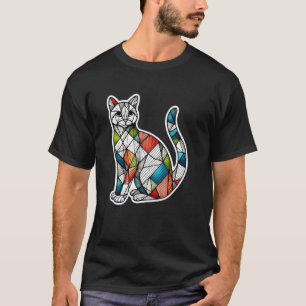 Colourful Kitten Lover Cute Geometry Mosaic Style  T-Shirt