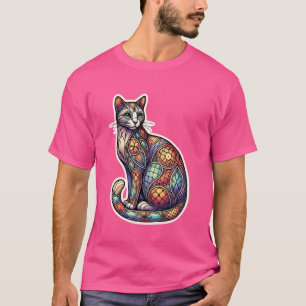 Colourful Kitten Lover Cute Geometry Mosaic Style  T-Shirt