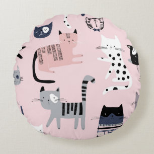 Colourful Kittens: Childish Pink Vintage Round Cushion