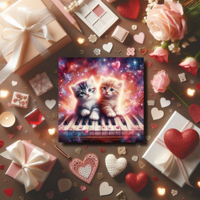  Colourful Kittens Piano Christian Valentine  Holiday Card (Creator Uploaded)
