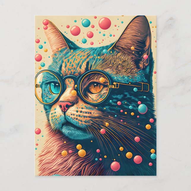 Colourful Kitty Cat Illustration Postcard (Front)