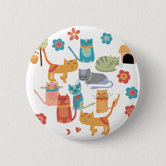 Colourful Kitty Cats Print Gifts for Cat Lovers 6 Cm Round Badge (Front)
