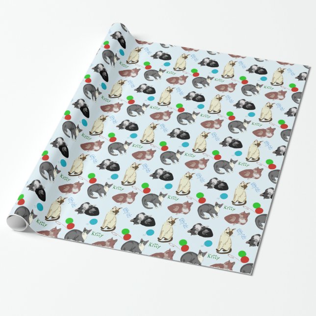 Colourful Kitty Cats Wrapping Paper (Unrolled)