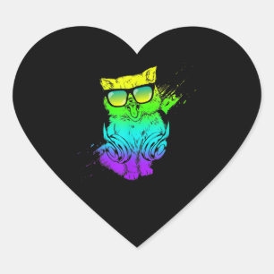Colourful Kitty DJ Techno Cat Music EDM Party Heart Sticker