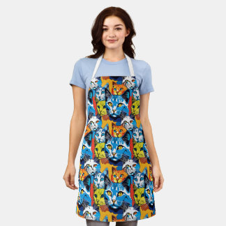 Colourful Kitty Pop Art Cat Pattern Apron