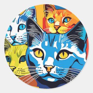 Colourful Kitty Pop Art Cat Pattern Classic Round Sticker