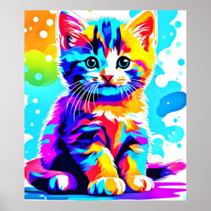 Colourful Kitty Splash Poster