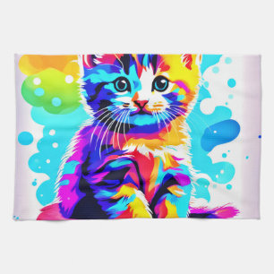 Colourful Kitty Splash Tea Towel
