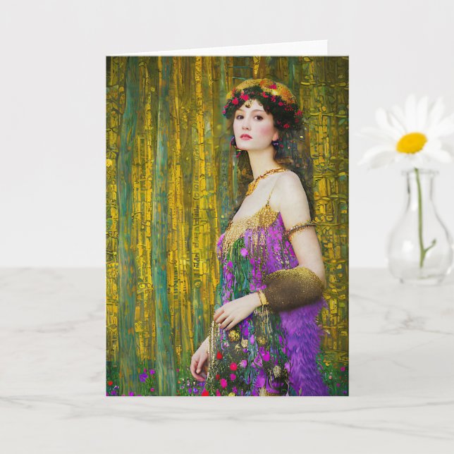 Colourful Klimt Style Collage Portrait of a Woman Card (Small Plant)