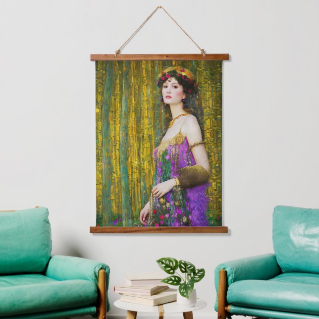 Colourful Klimt Style Collage Portrait of a Woman Hanging Tapestry (Living Room)