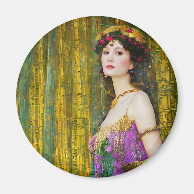 Colourful Klimt Style Collage Portrait of a Woman Magnet (Front)