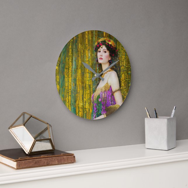 Colourful Klimt Style Collage Portrait of Woman Large Clock (Office)