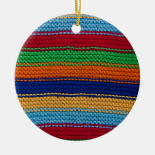 Colourful knitted stripes ceramic tree decoration