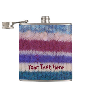 colourful knitted stripes traditional retro hip flask