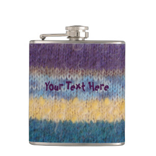 colourful knitted stripes vintage style fun design hip flask