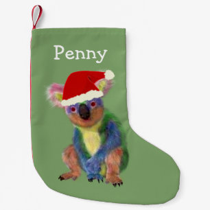 Colourful Koala in Red Santa Hat with Your Name Small Christmas Stocking
