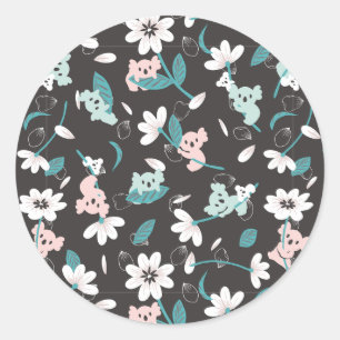 Colourful Koala Pattern Cute Animal and Floral Classic Round Sticker
