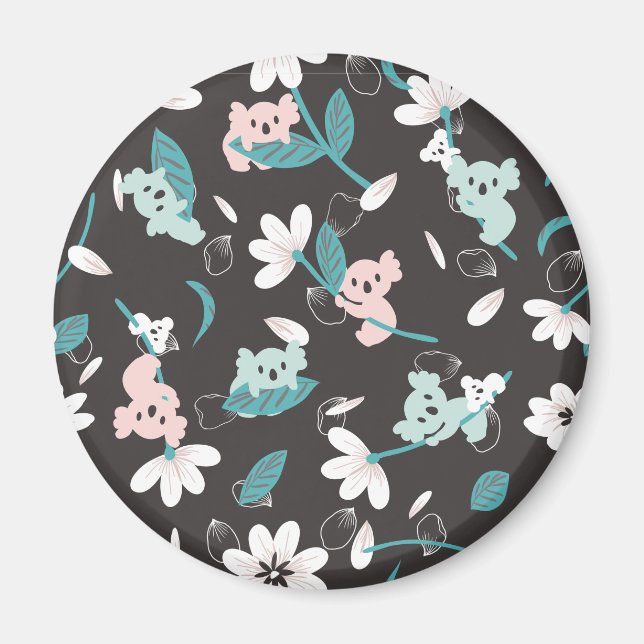 Colourful Koala Pattern Cute Animal and Floral Magnet (Front)