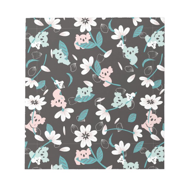 Colourful Koala Pattern Cute Animal and Floral Notepad (Front)