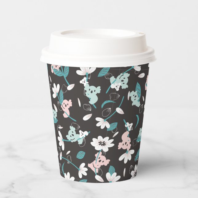 Colourful Koala Pattern Cute Animal and Floral Paper Cups (Front)