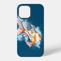 Colourful Koi Fish Drawing Splashing in Blue Water