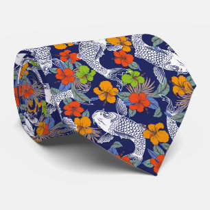 Colourful Koi Fish Flower Japan Art Pattern Tie