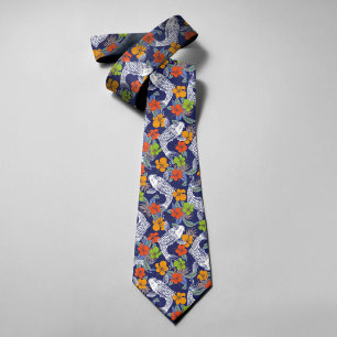 Colourful Koi Fish Flower Japan Art Pattern Tie
