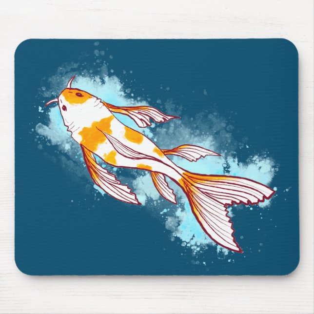 Colourful Koi Fish in Blue Water Illustration Mous Mouse Pad (Front)