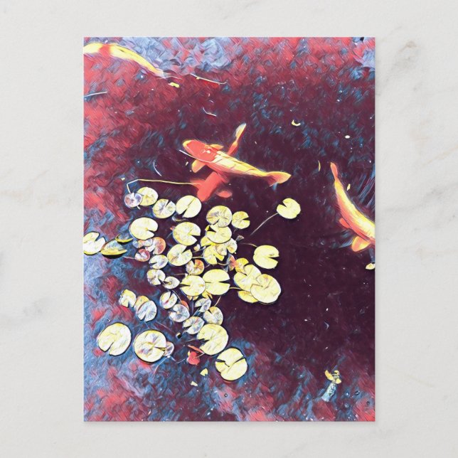 Colourful koi fish Japanese fishpond Postcard (Front)