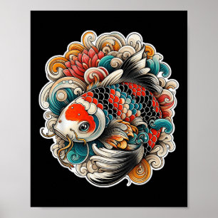 Colourful Koi Fish Tattoo Design Japanese Art Nish Poster