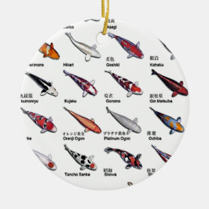 Colourful Koi Fish Varieties Nishikigoi Asian Art Ceramic Tree Decoration