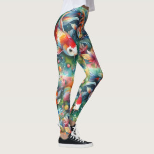Colourful Koi Fish Whimsical Watercolor Orange Tea Leggings