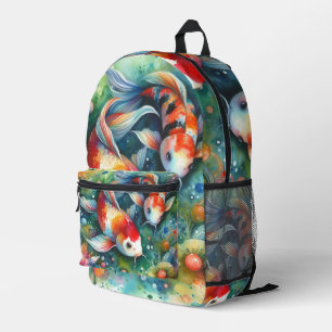 Colourful Koi Fish Whimsical Watercolor Orange Tea Printed Backpack