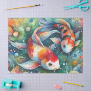 Colourful Koi Fish Whimsical Watercolor Orange Tea Tissue Paper