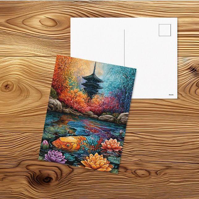 Colourful Koi Pond Pagoda Postcard (Creator Uploaded)