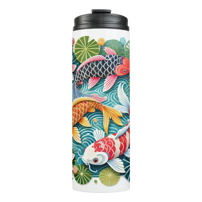 Colourful Koi Swimming in Lotus Filled Pond  Thermal Tumbler (Front)