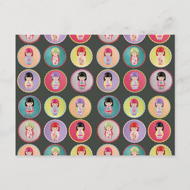 Colourful Kokeshi Dolls Postcard (Front)