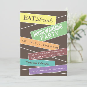Colourful Label, Housewarming Party Invite