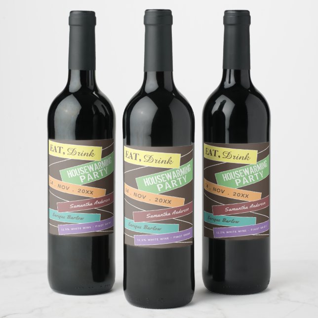 Colourful Label, Housewarming Party Wine Label (Bottles)