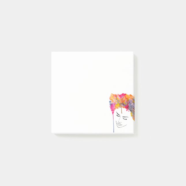 Colourful lady funky hair watercolor post-it notes (Front)