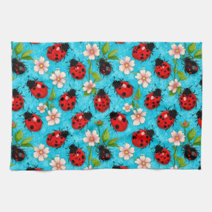 🐞 Colourful Ladybug Floral Garden Joy 🌸 Tea Towel
